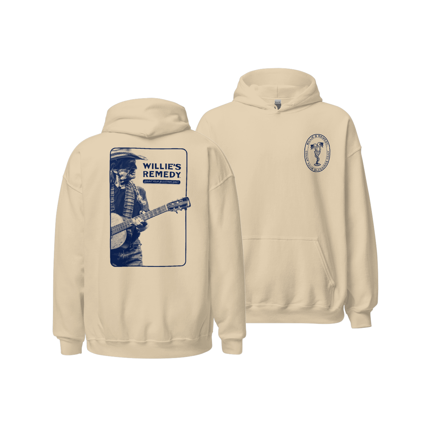 Remedy Badge Sand Hoodie - Front and Back