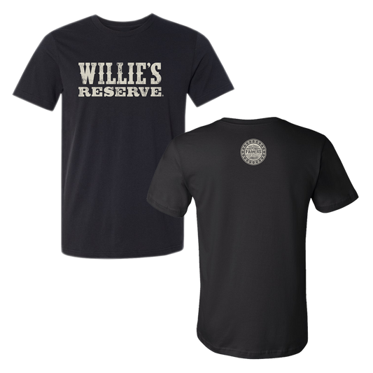 Willie's Reserve - Men's black and white logo tee printed on Bella + Canvas